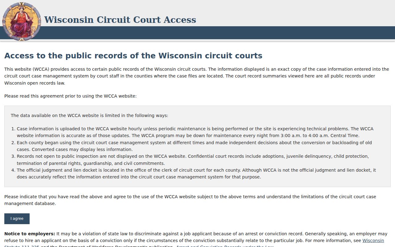 Wisconsin Circuit Court Access search screen used for Beloit name research
